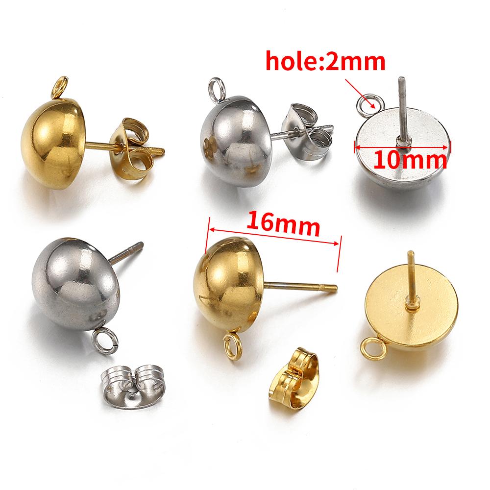 10pcs Stainless Steel Ear Studs Mushroom Ear Post with Open Rings DIY Half Ball Dangle Drop Earring Jewelry Making Accessories