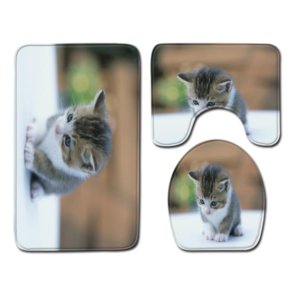 Animal Toilet Floor Mat Three-Piece Bathroom 3-Piece Carpet Doormat