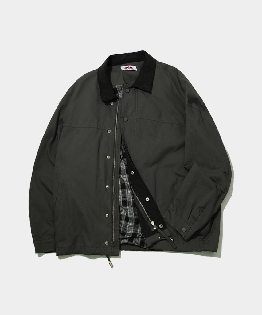 Some Place Color-Block Corduroy Collar Barbour Hunting Trucker Jacket Jumper [Beige]