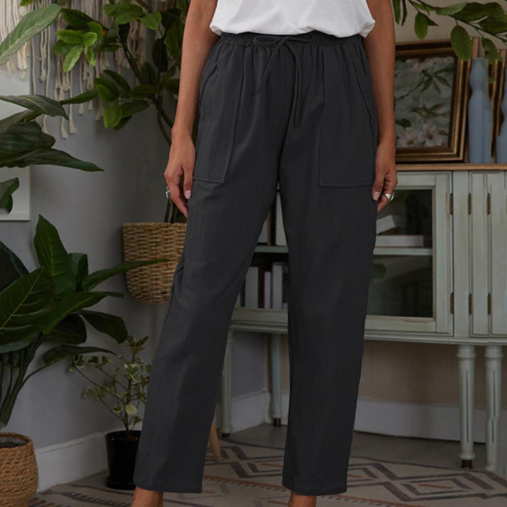 Purple Lady Casual Trousers Drawstring Elastic Waist Cotton Linen Women Trousers Straight Ankle Length Women Oversize Pants 4XL
