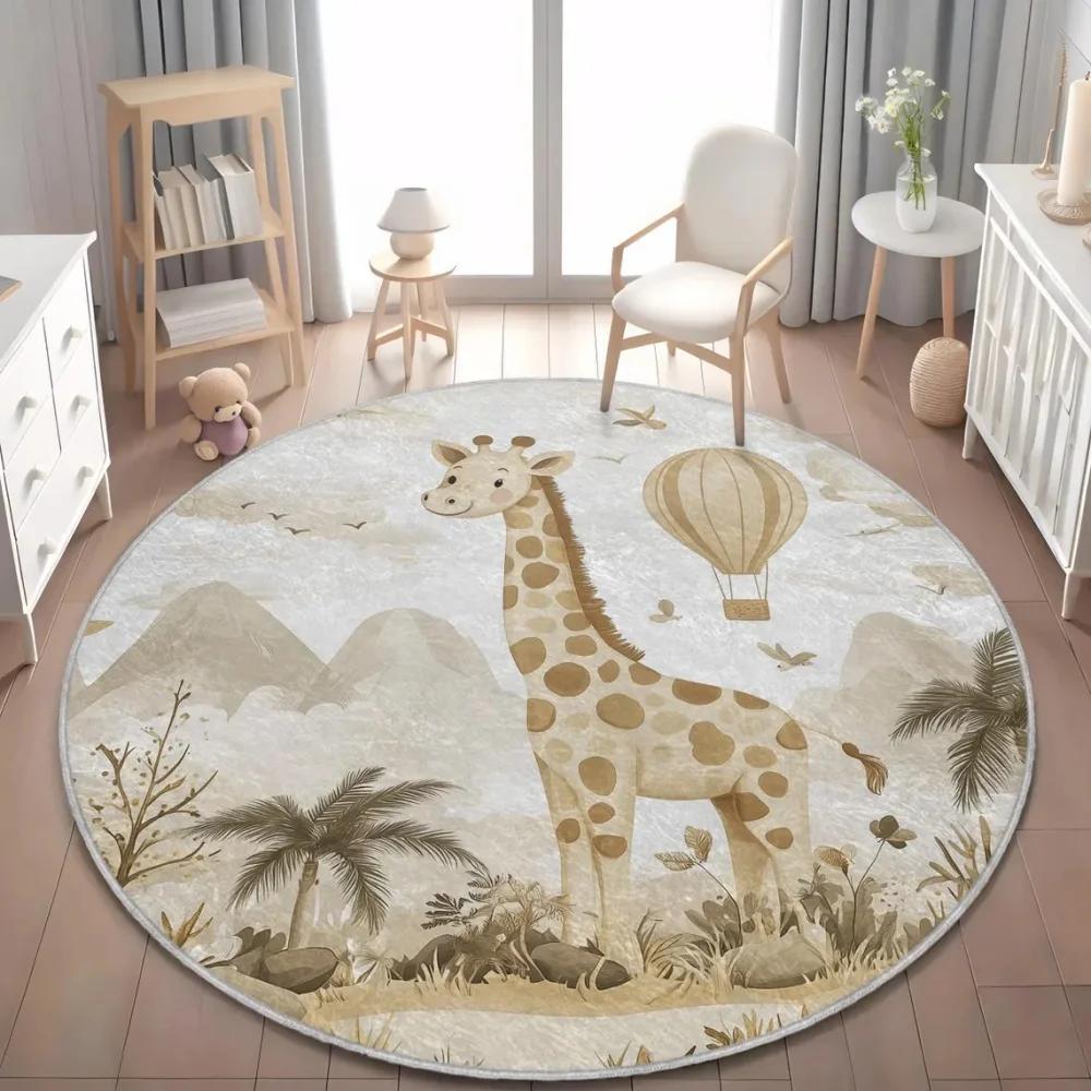 

Wild Safari Animal Floor Mat Giraffe Lion Rug for Kids Room Soft Carpet Nursery Playroom Decor Jungle Theme Design Easter Diameter 60cm(23in)