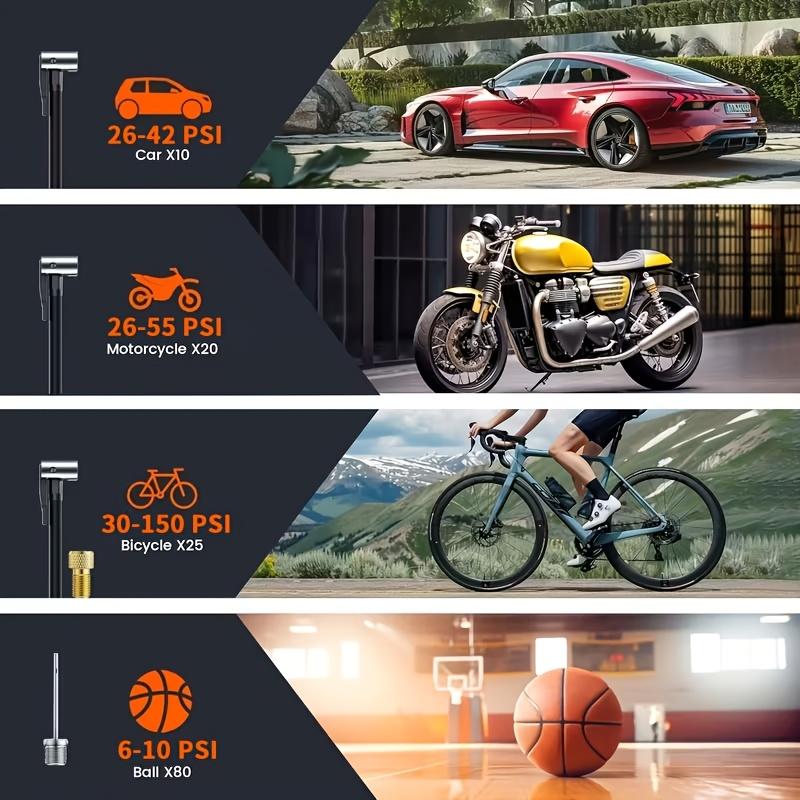 Portable Tire Inflator Air Compressor, Quick Wireless Air Pump, with Digital Display Screen, LED Light, USB Charging, Includes Multi-Function