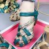 New Summer Top Cowhide Printing Spell Color Trend Sandals Open Toe Genuine Leather Sandals Thick Heel Women Sandal Shoes