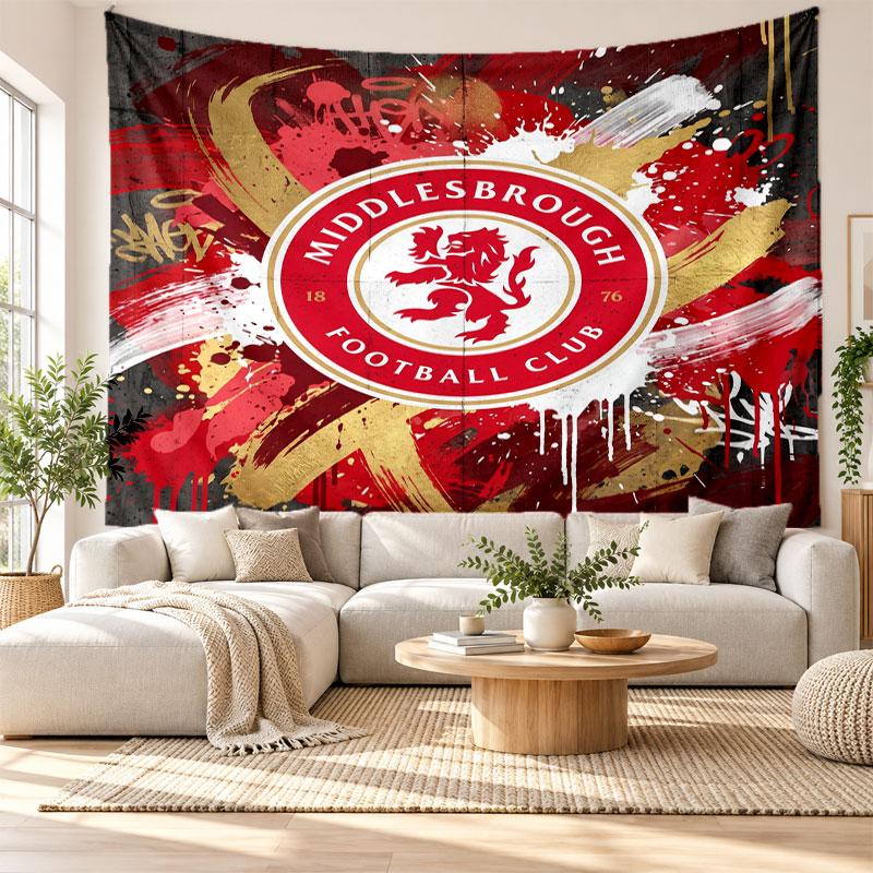 Middlesbrough FC Wandteppich, Weiches Stoff-Wandbehang, Dekorative Kulisse Für Schlafzimmer Heimwandkunst