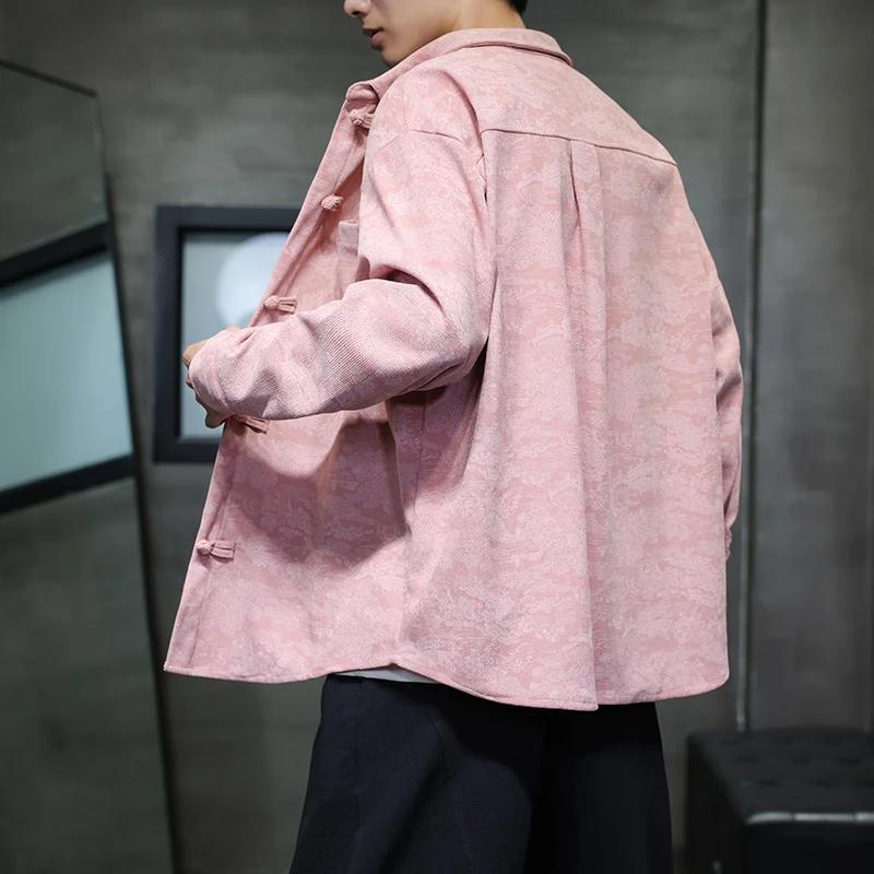 Camicia da uomo a maniche lunghe primaverile Camicie da uomo stile cinese Camicie da uomo monopetto con colletto quadrato Top vintage da uomo con ricamo