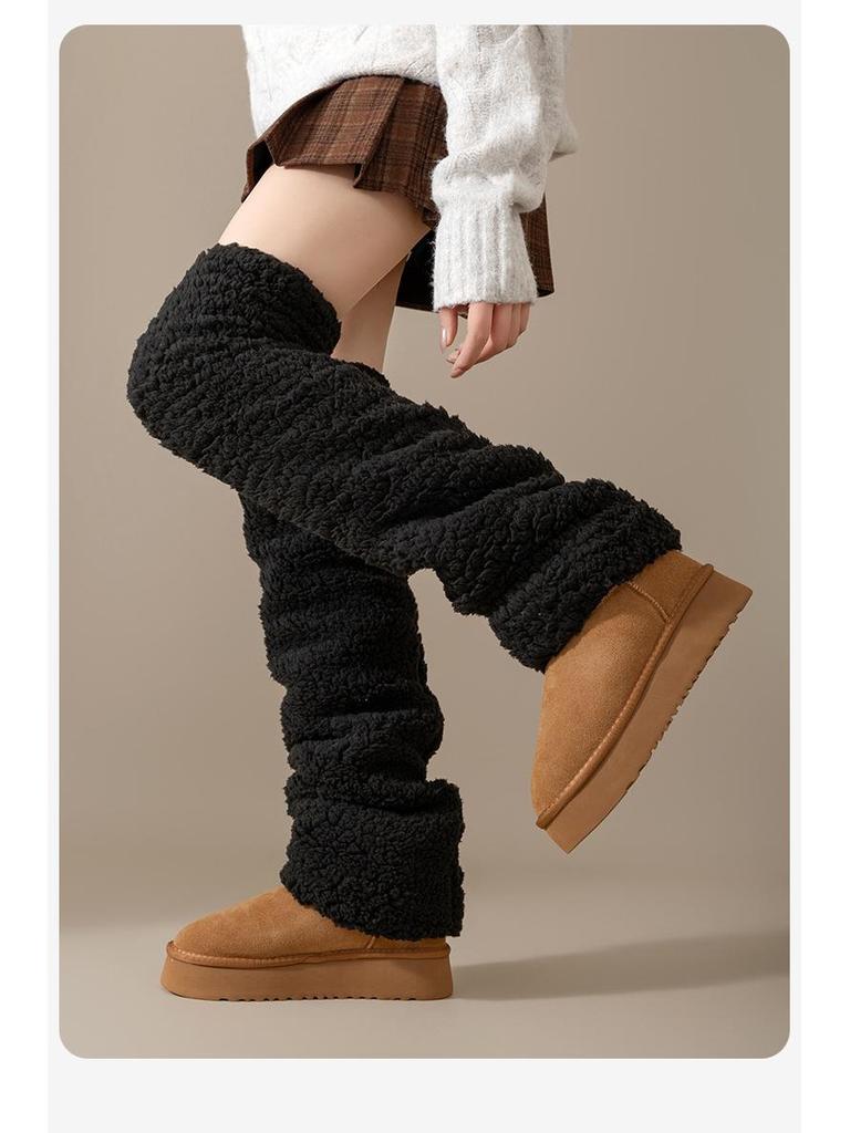 Women's Coral Fleece Over-the-Knee Socks - Warm Velvet-Enhanced Knee Pads & Leg Warmers for Autumn/Winter.