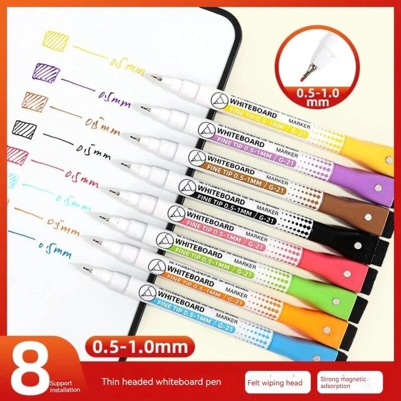 8 Colors 05mm Magnetic Dry Erase Markers Whiteboard Marker Pen Office School White Board Stationery Extra Fine Tip Colored Pens