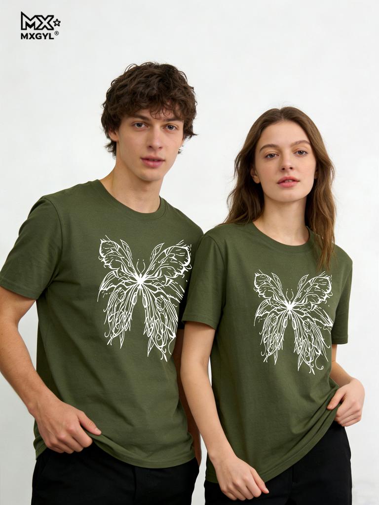 2026 New Style Butterfly Trend Summer Clothes Clothing Ladies Print Fashion T-shirts Short Sleeve Couple Tops Graphic Tee