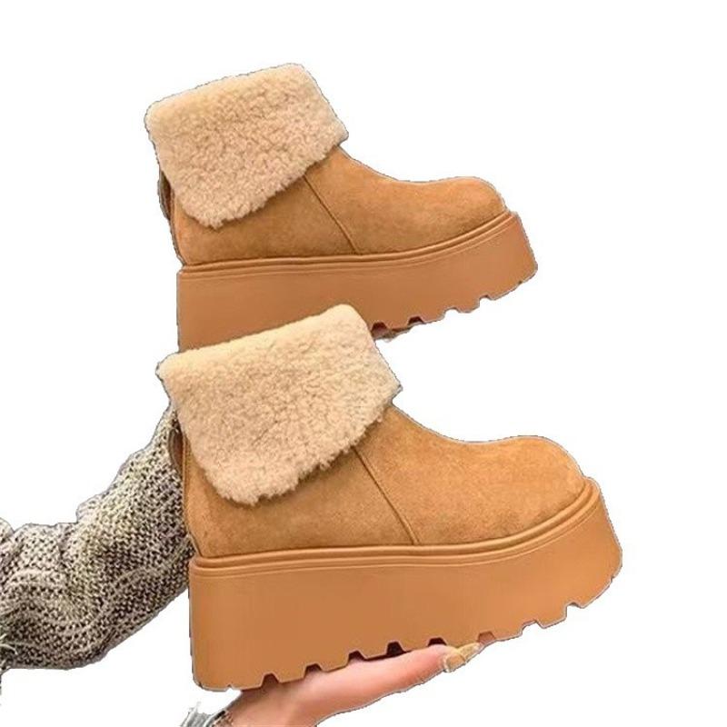 Thick-soled heightening fluffy snow boots for women's new winter piled and thickened warm muffin big-headed cotton shoes