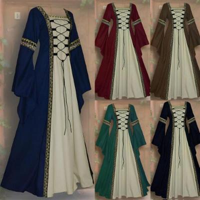 Rochie Gotică Medievală Europeană și Americană cu Gât Pătrat și Mâneci Clopot Mărimi Mari