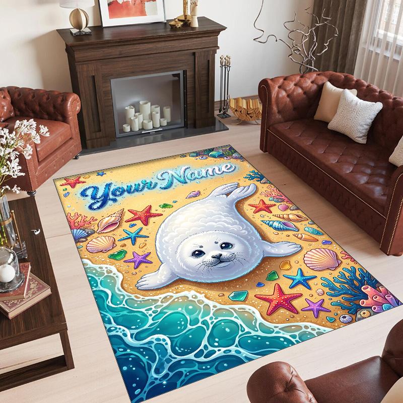 Mermaid Underwater Theme Crystal Velvet Rug Personalized Custom Name Text Soft Floor Mat Home Decor