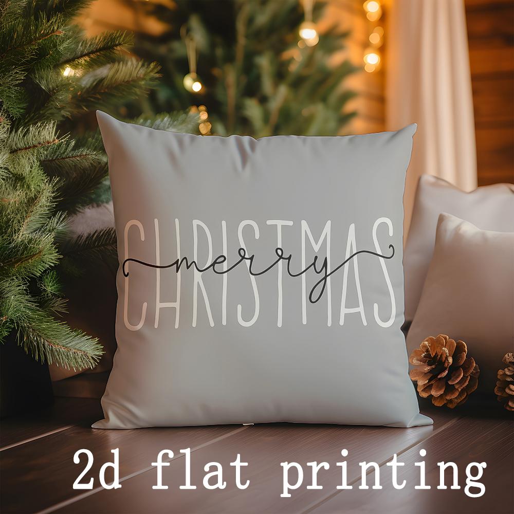 Home Decor Christmas Snowflake & Merry Words Pillow Covers Pattern Cushion Cover Suitable for Sofa Bedroom Car Pillow Cover