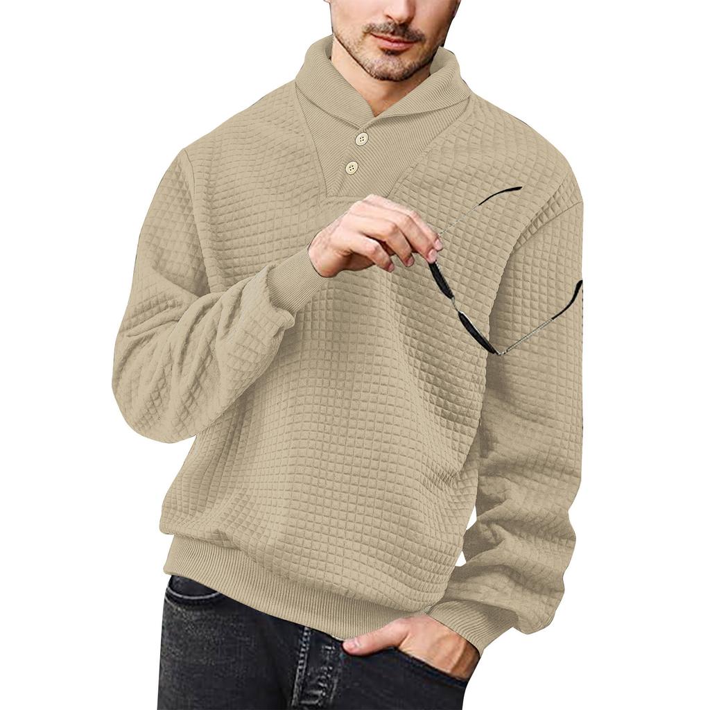 Men's Solid Color Lapel Plaid Sweatshirt Men's Casual Fashion Sweatshirt