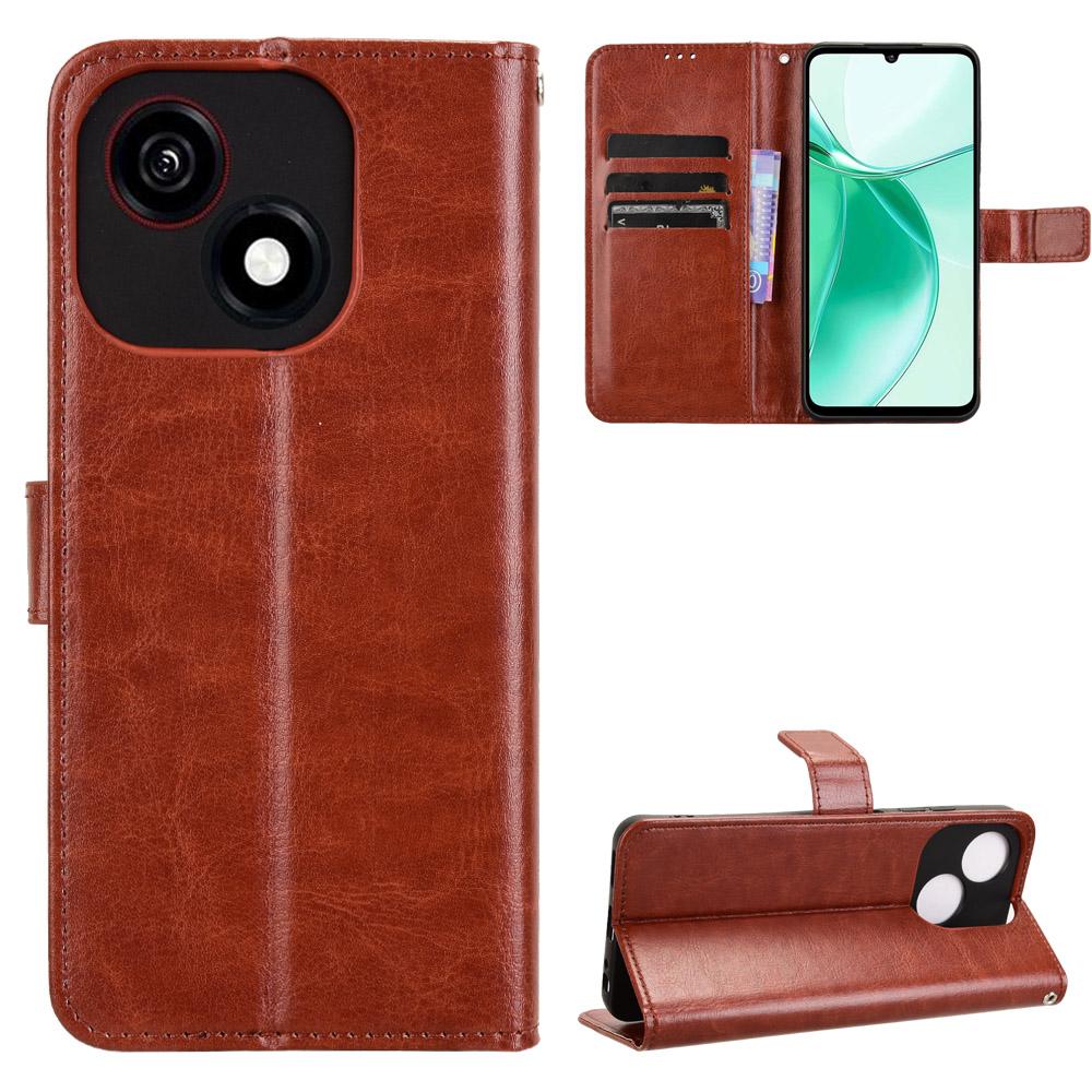 For ZTE Blade A35e PU Leather Case with Strap Crazy Horse Texture Phone Wallet Cover