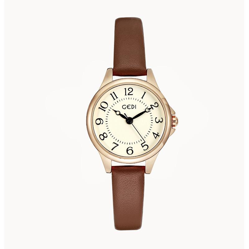 Gadi Vintage Style Quartz Watch For Women With Leather Strap And Water Resistance