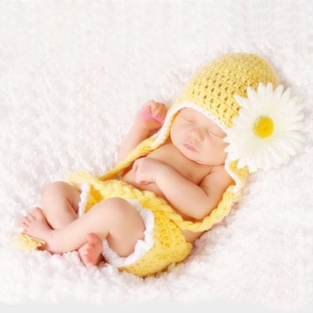 Newborn Photography Props Infant Costume Outfit with Flower Headband Baby Girl Fotografia Crochet Costumes