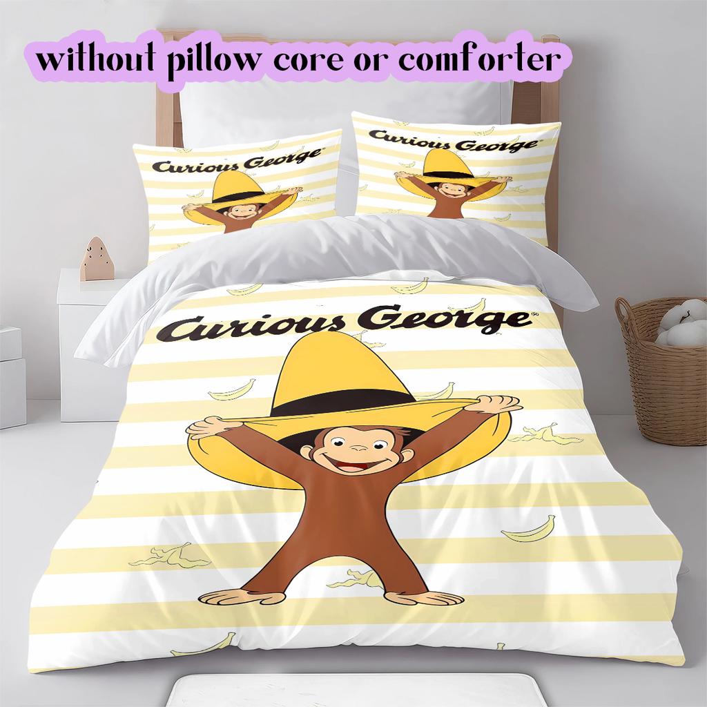 Curious GeorgePattern Bedding Quilt Set Quilt Cover Pillowcase Home Decoration Birthday Gift (1 * duvet cover + 2 * pillowcase, without core)