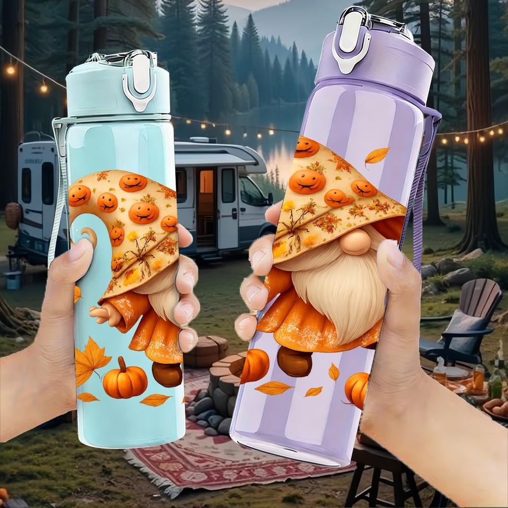 1PC Mushroom Elf Fall Theme Print 750ml Color Plastic Sports Water Bottle Leakproof Flip Straw Lid Suitable for Sports Office Home Use