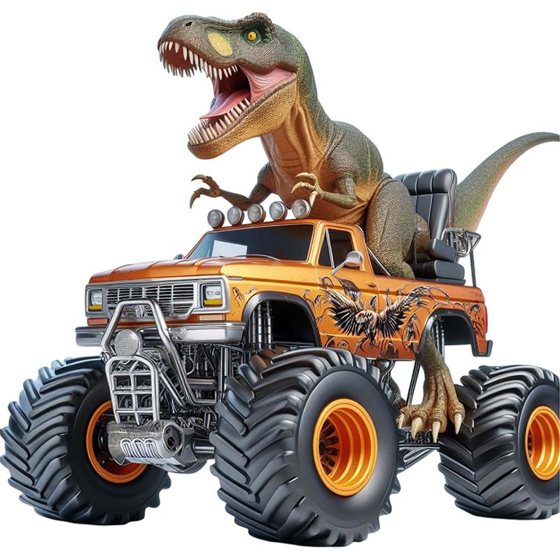 

T-Rex Dinosaur Driving on a Monster Truck- Wall Stickers Bedroom Boy Room Background Decoration Mural Animals Home Decor S490 F-30cm Longest Side