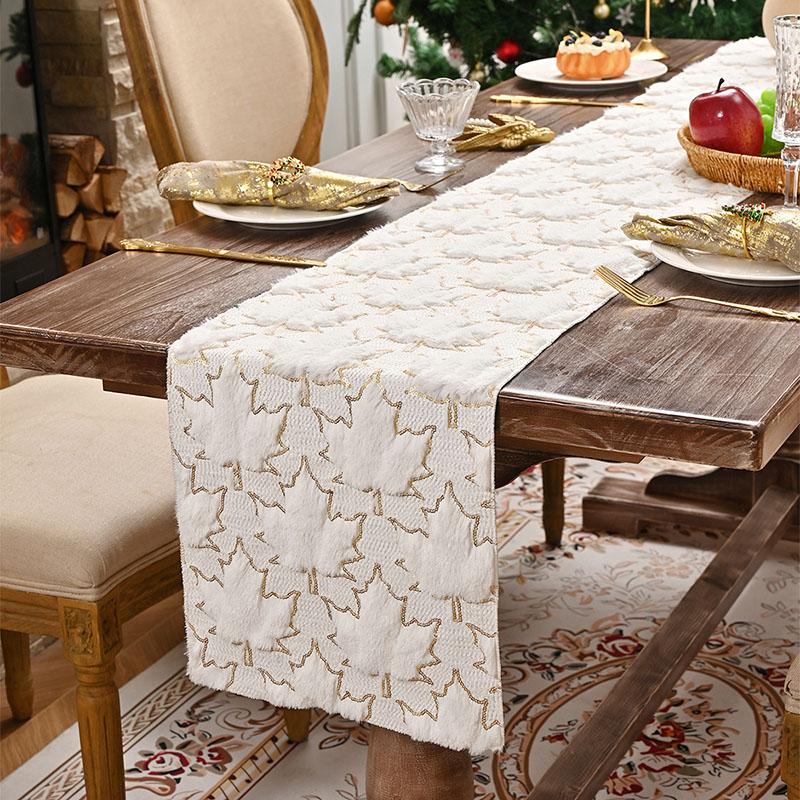 Christmas Day Leaf Jacquard Table Runner Rectangular Home Hotel Tablecloth for Party Banquet Soft Comfortable Housing Decoration