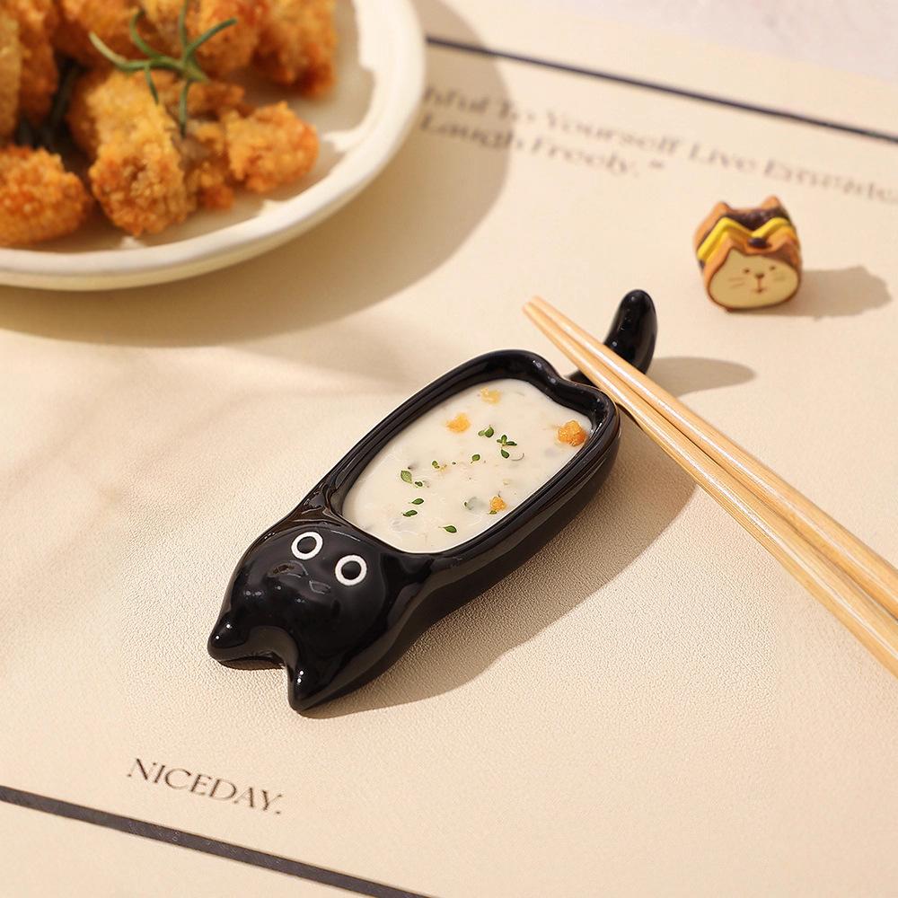 Cute Siamese Cat Ceramic Dipping Dish Household Hot Pot Seasoning Dish Seasoning Dish Sauce Dish Vinegar Dish Hand Painted Small Dish Purple