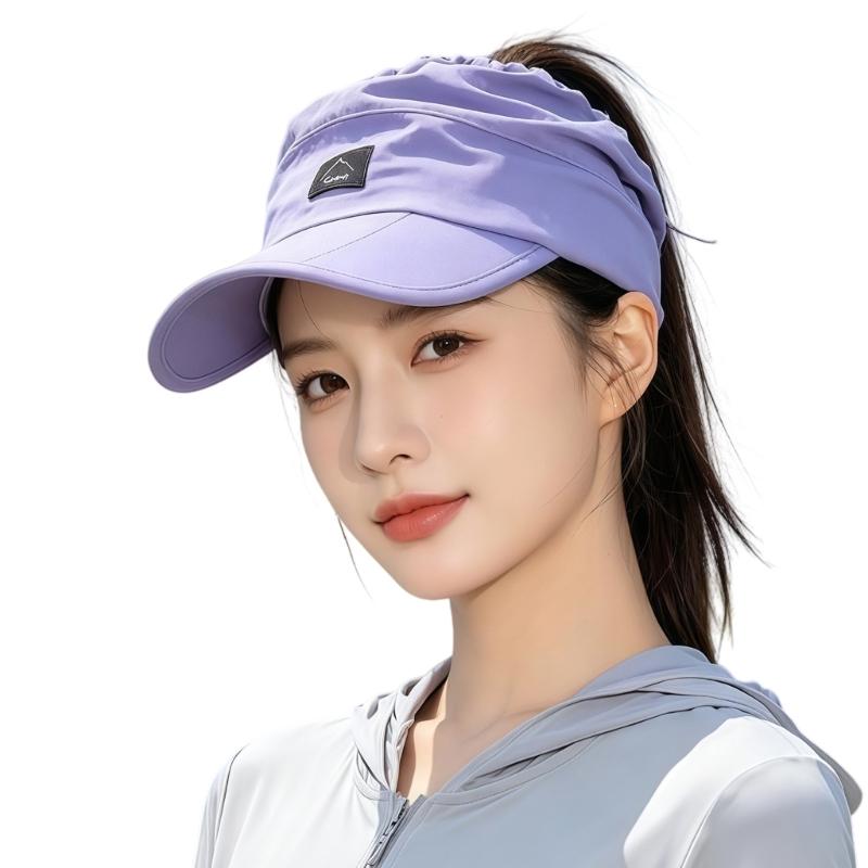 Women's Packable Open-Top Sun Hat Cap, Breathable Nylon Ponytail Style with Front Bill for Hiking and Holiday Travel