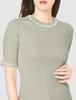 Trenteant Son de Mode Light Green Mock Neck Knit Sweater with Frill Size 36 Women's Sleeves,