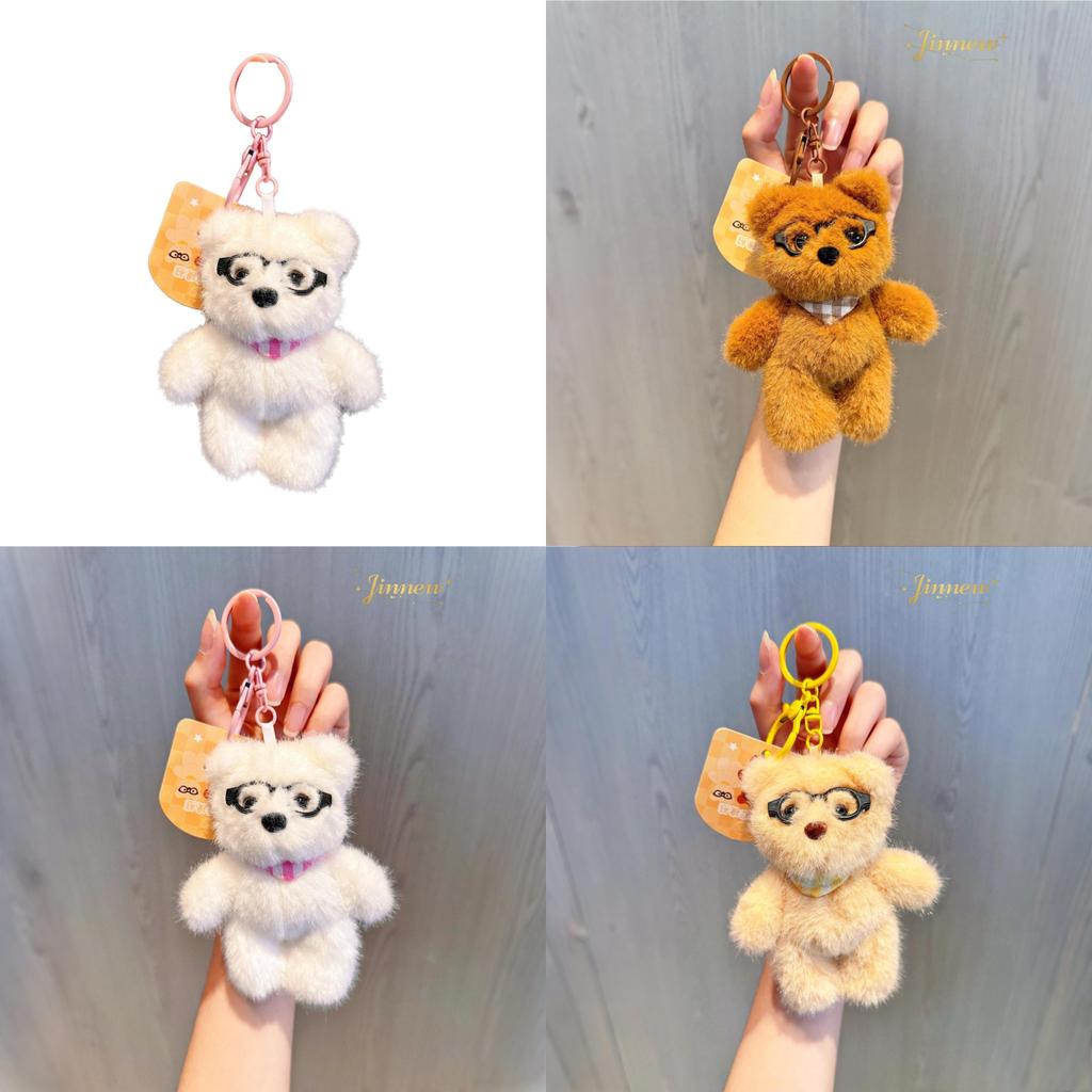 Cute Bear Plush Keyring With Glasses For Bag Charm Gift Idea