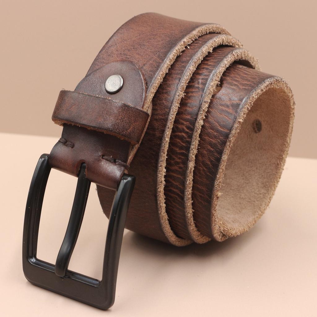 Personalized First Layer Leather Pin Buckle Black Buckle Men'S Belt Male Trendy Young People Pure Cowhide Retro Belt