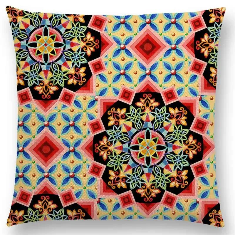 Beaux Art Boho Millefiori Geometric Floral Pattern Festival Mandala Elizabethan Pastel Flowers Cushion Cover Sofa Pillow Case
