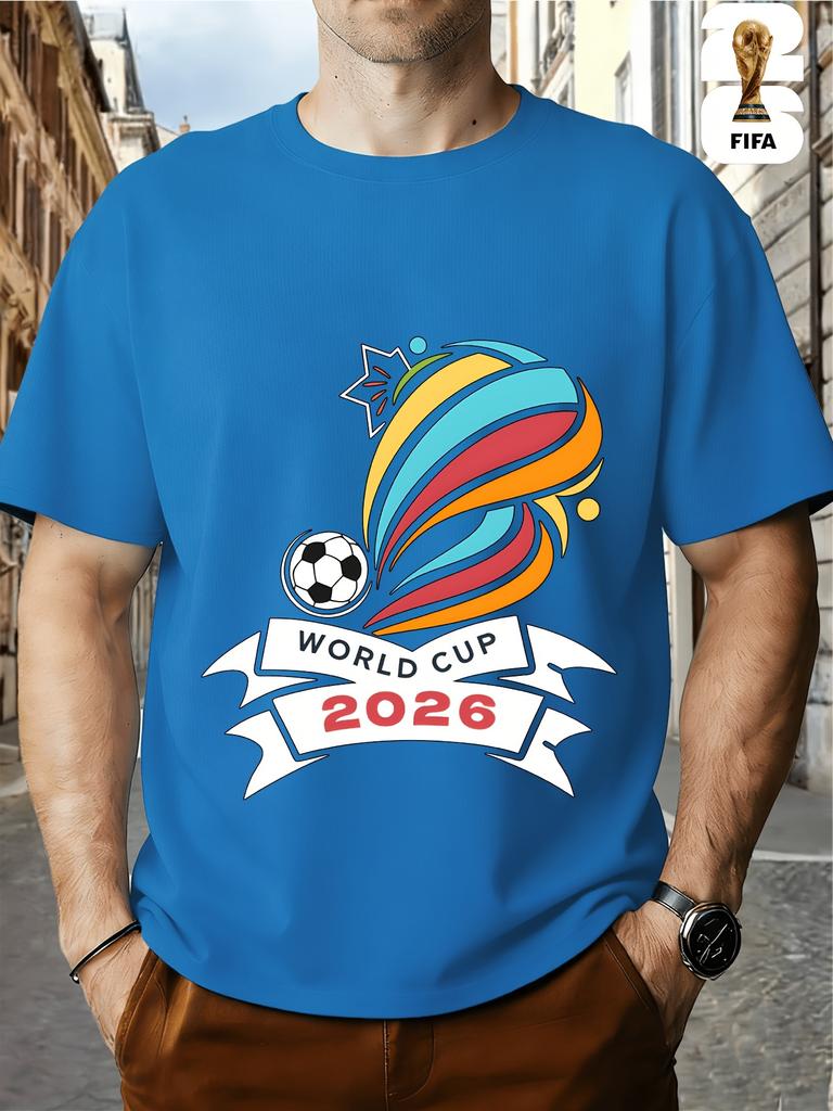 FIFA World Cup Football. US, Canada And Mexico Themed Printed Crew Neck Men's T-Shirt, Regular Men's Undershirt