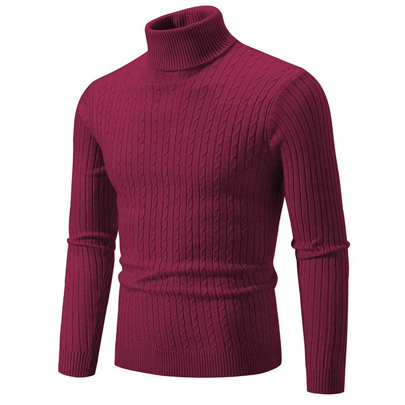 Men's Autumn/Winter 2025 High Neck Solid Color Cable Knit Sweater Pullover