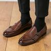 Fashion Black Brown Monk Strap Patent Leather Shoes For Men New Black Brown Loafers Business Wedding Formal Dress Footwear