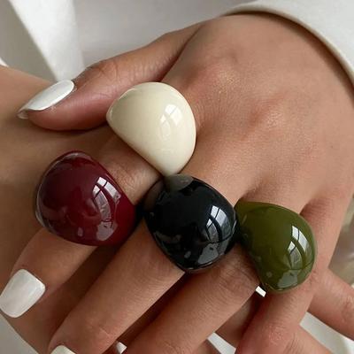Salircon Bagues Simples Coréennes en Acrylique Anneau Rond Vintage pour Femmes Nouveau Punk Résine Grande Bague de Doigt Kpop Mode Bijoux de Fête