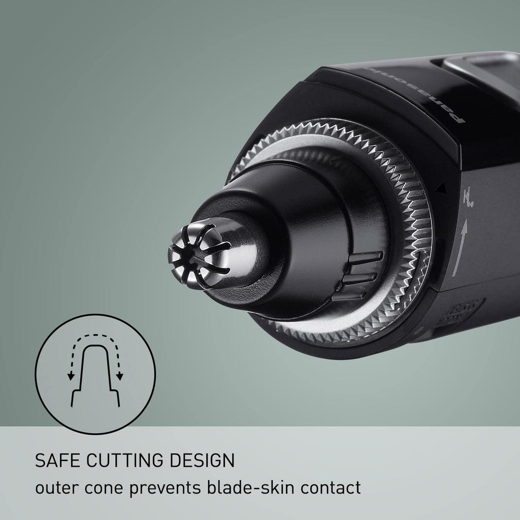 Panasonic Men's Ear and Nose Hair Trimmer with Vacuum Cleaning System, Wet/Dry, Hypoallergenic, High-Performance Dual-Edge Blade - ER-GN70-K, Black