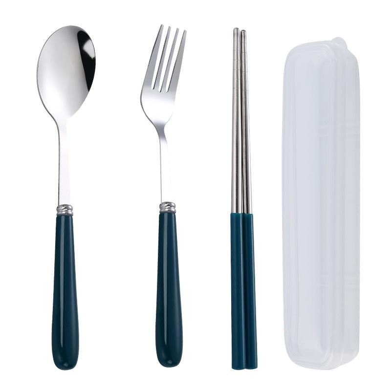 Portable Candy Color Stainless Steel Cutlery Set: Fork, Chopsticks, Spoon, Knife - Student/Outdoor Use.