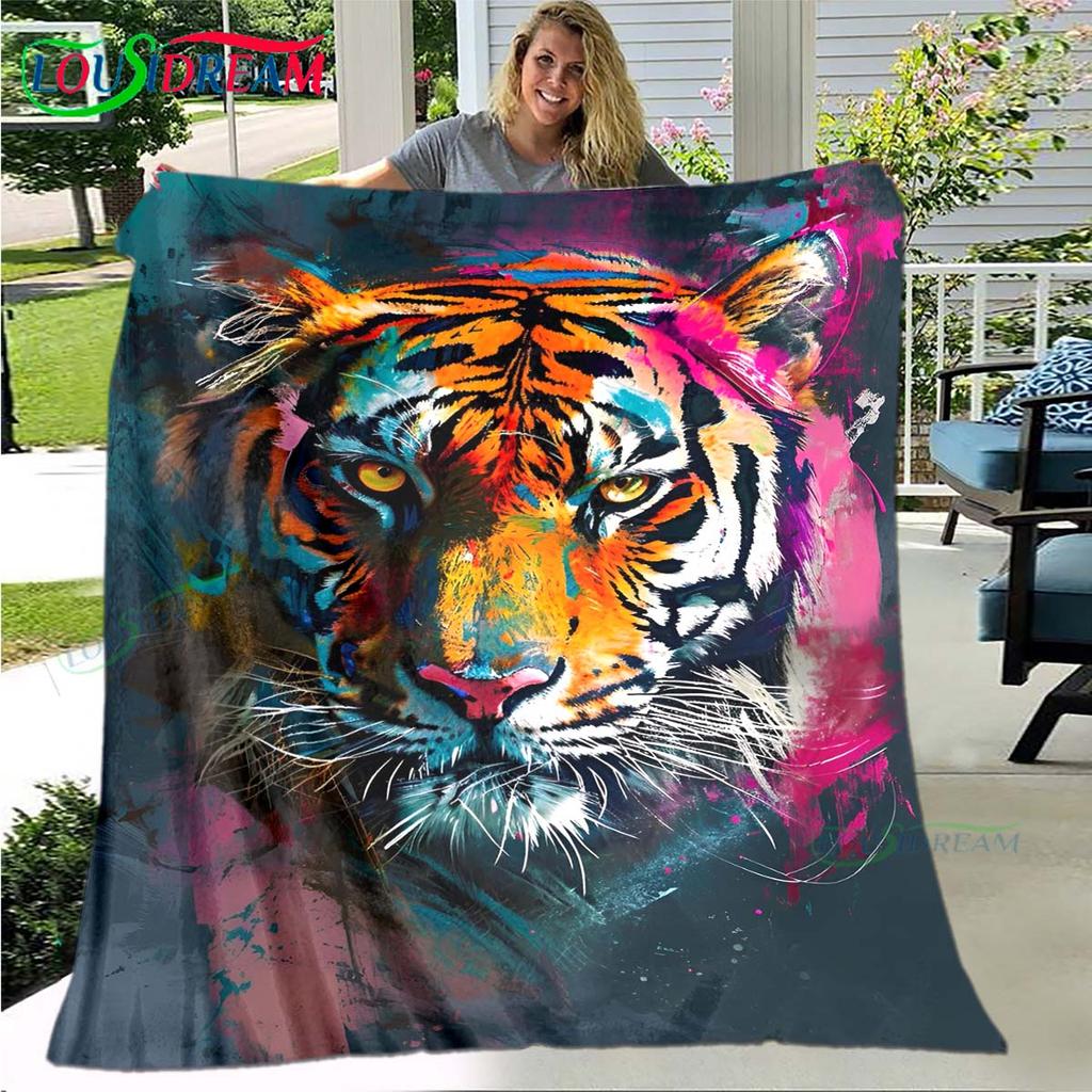 Hot Tiger Painting Print Flannel Adult and Children Blanket Sofa Bed Decoration Blanket Portable Blanket Bath Towel Gift
