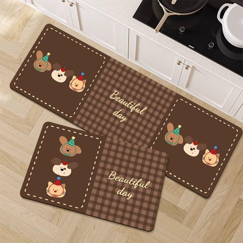

Коврик для кухни Водонепроницаемый маслянистый коврик из ПВХ-кожи Нескользящий коврик для ног Милые мультяшные коврики для пола Длинные полоски Декоративные ковры для дома 50x80cm