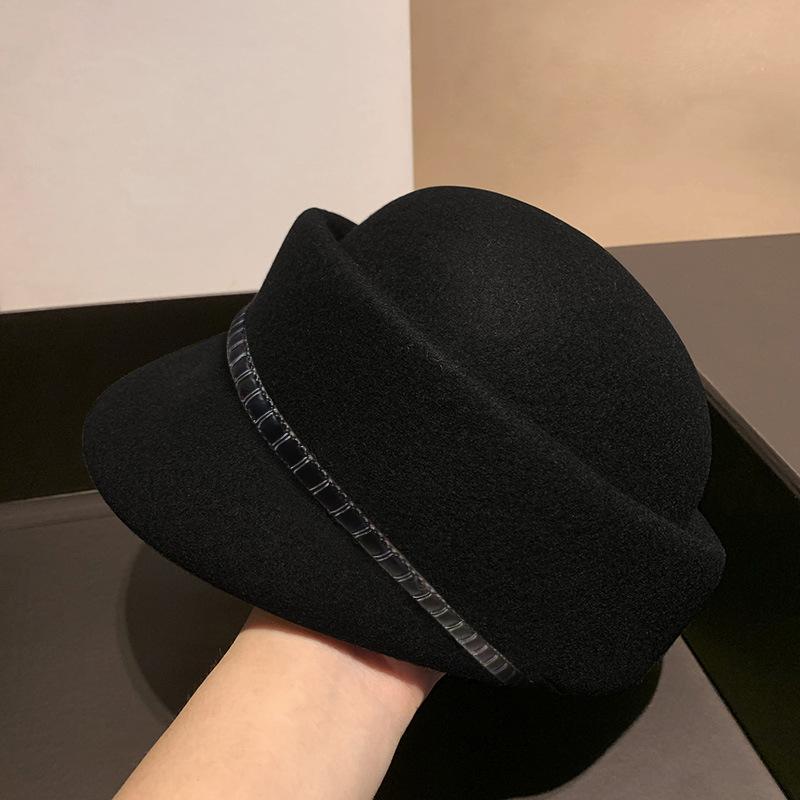 New Autumn and Winter Hat for Women's Design Sense Foreign Trade Wool Duckball Cap Solid Color Versatile Winter Warm Equestrian Hat