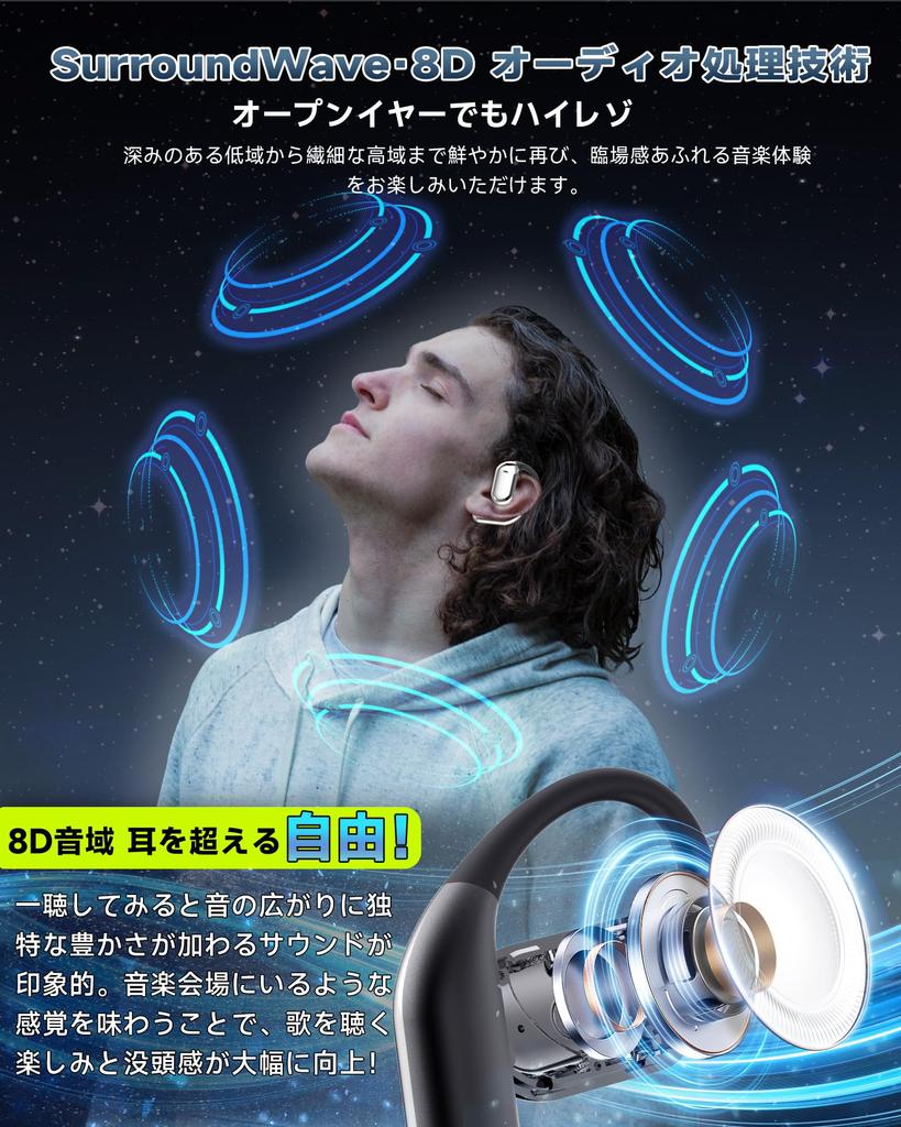 Bluetooth Wireless Earbuds, Ear Hook-and-Ear Earphones, 50 Hours of Playback, Bluetooth 5.4, Instant Connection, Hi-Fi Sound Quality, AAC Compatible