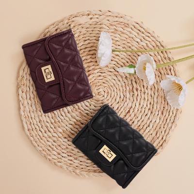 Mini Rhombus Style Multifunctional Folding Wallet Women'S Short Fashion Change Card Bag