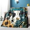1PC Custom Name Cow Portrait Flowers Flannel Blanket Versatile,all-season Throw Suitable for the Living Room,bedroom,camping,travel,and Gift
