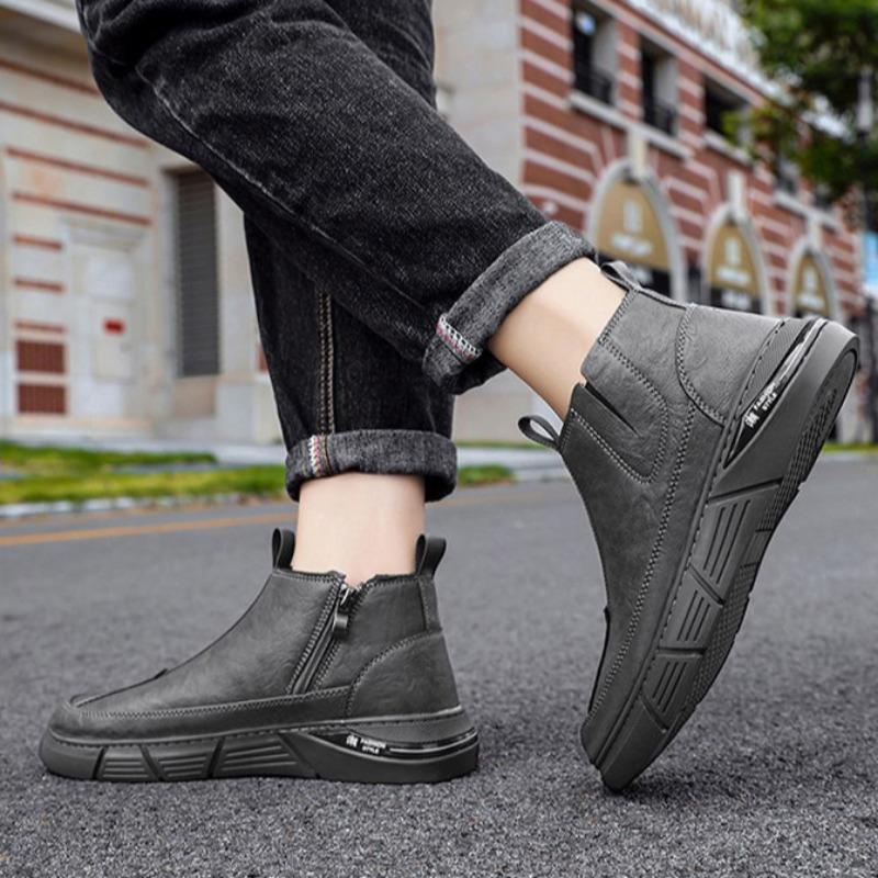 Classic Men's Ankle Boots Fashion Motorcycle Waterproof Zipper Leather Shoes Chelsea British Business Tooling Boots Spring Botas