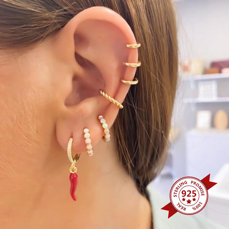 925 Silver Needle Cute Starfish/Shrimp Pendant Earrings Red Chili/ Star Enamel Gold Earrings For Women Fashion Jewelry