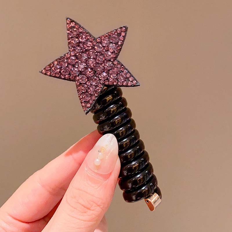 New Colorful Rhinestone Pentagram Star Hair Ties For Children Elastic Ponytail Hair Bands Rubber Tie Telephone Wire Accessories