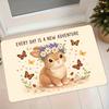 1pc Flannel Mat Cartoon Rabbit with Wreath Butterfly Ladybug Pattern Inspirational Text Welcome Door Mat Bedroom Kitchen Non-Slip Water-Absorbing Home
