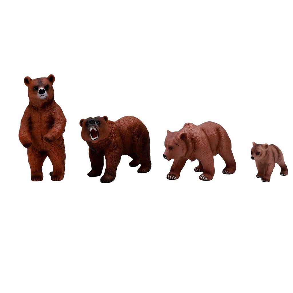 4pcs Realistic Bear Figurines Set Miniature PVC Grizzly Bear Wild Animal Figures for Home Office Display Collection 4