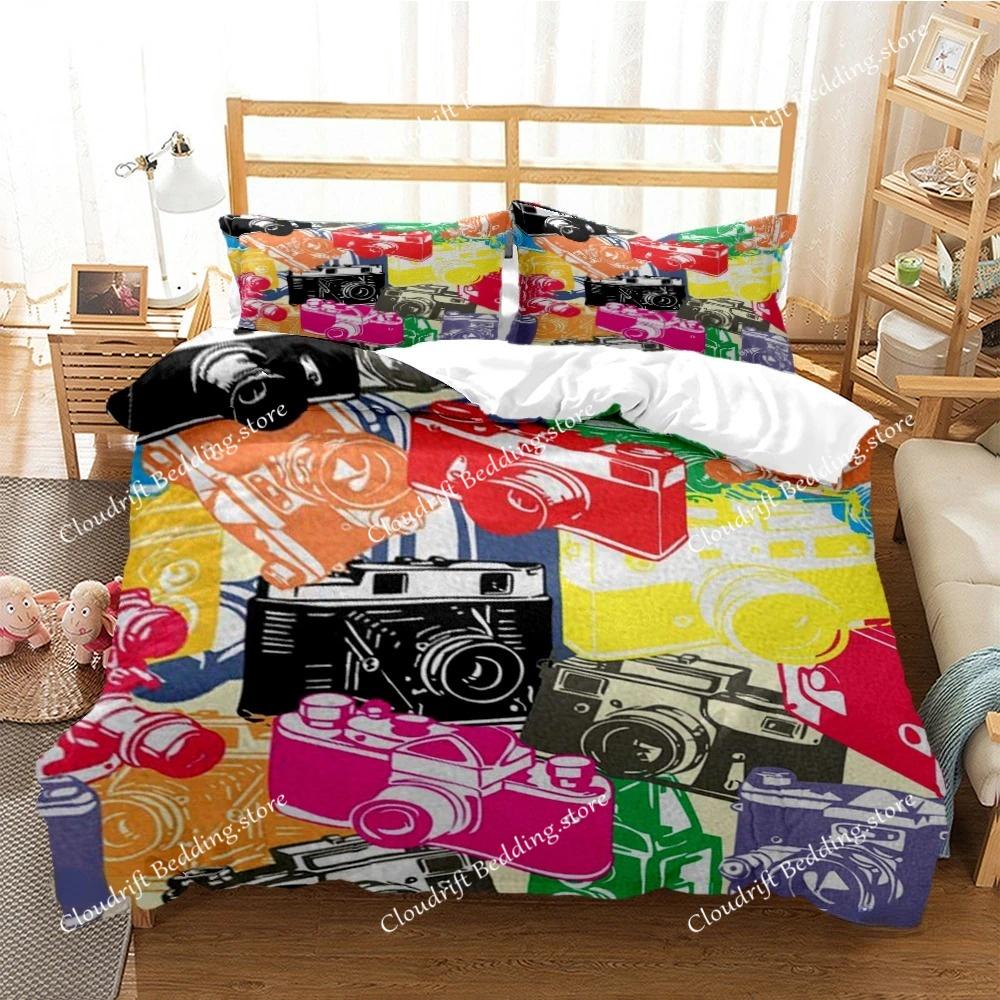 Vintage Camera Duvet Cover Fashion Comforter Bedding set Soft Quilt Cover and Pillowcases for Teens Boy SingleDoubleQueenKing