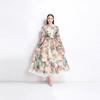 Real Shot Literary Style Lace-up Waist Lapel Long Dress Retro Printing Design Long Dress