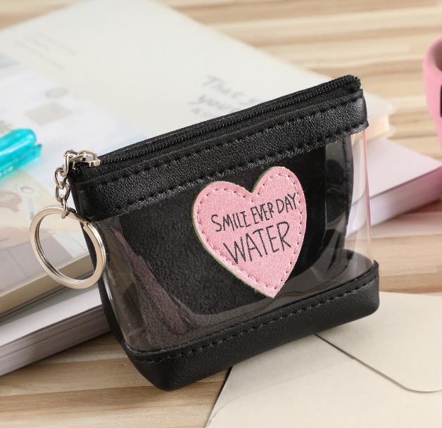 Schoolbag new love women's zipper change bag, transparent candy color jelly lady change bag with keychain bag